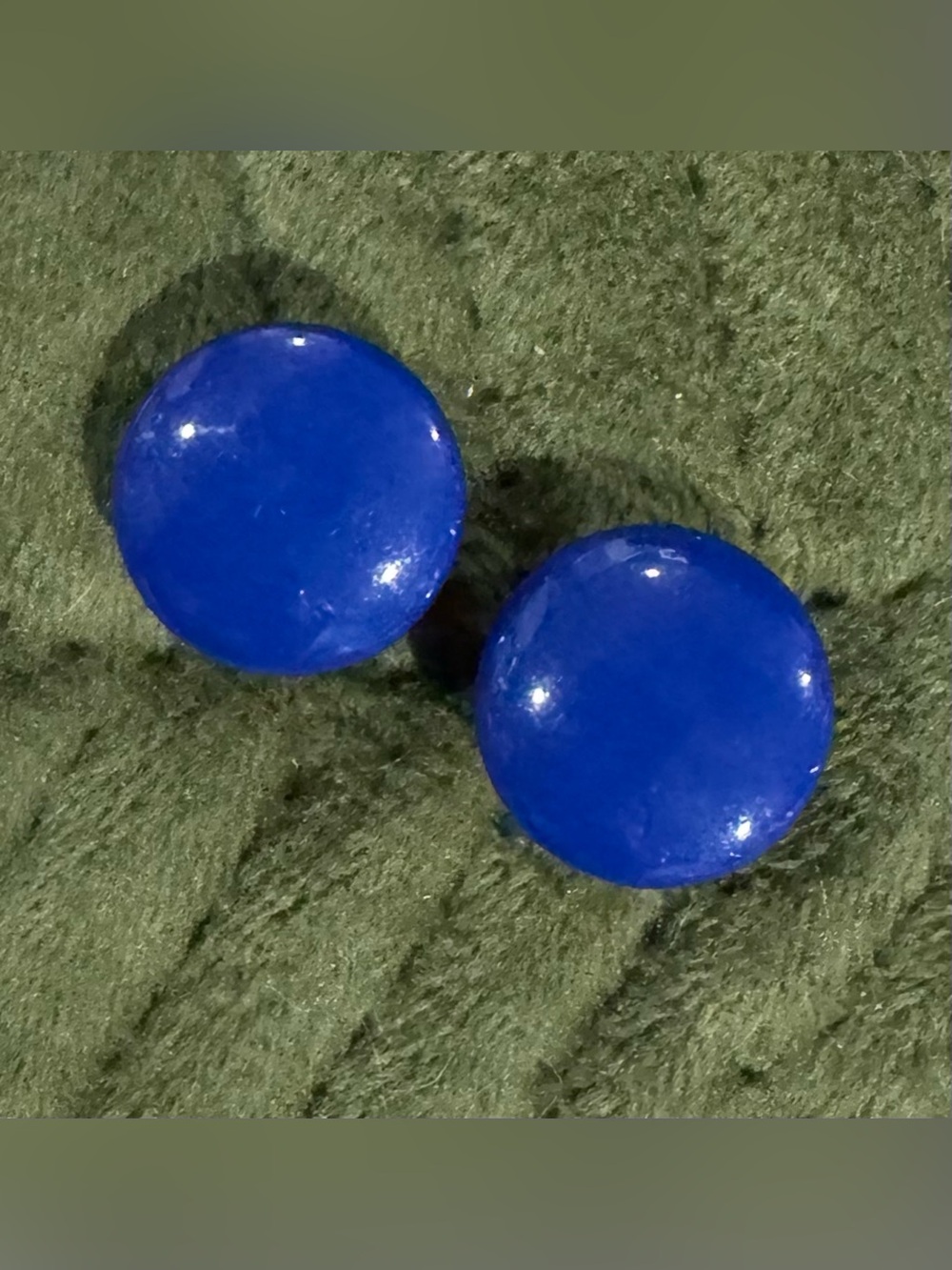 60's Mod Electric Blue 3/4" Button Earrings - Pair